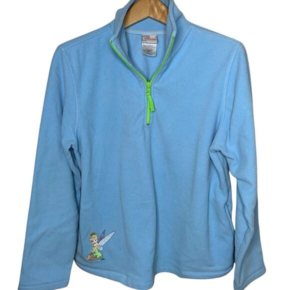 Disney Pullover Women's Size Medium Tinkerbell 1/4 Zip Blue Fairy Fleece Warm - Picture 1 of 6